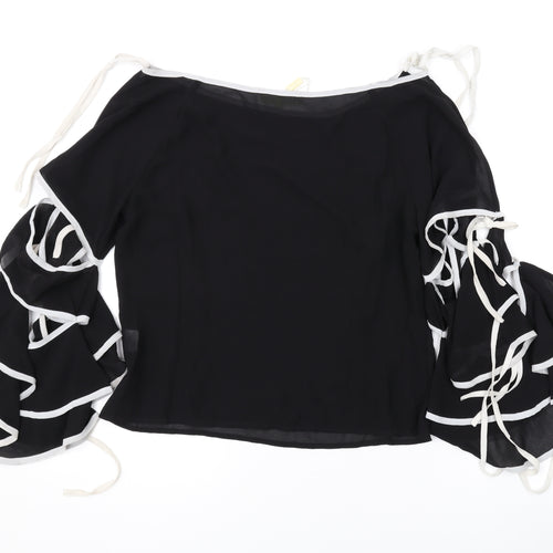 Love & Other Things Womens Black Polyester Basic Blouse Size M Boat Neck