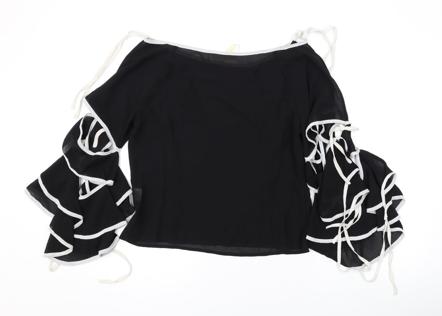 Love & Other Things Womens Black Polyester Basic Blouse Size M Boat Neck