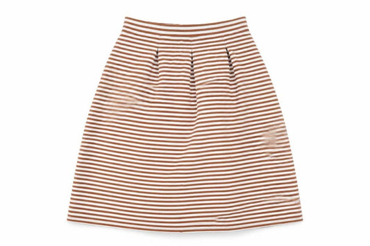 Front view of Marks & Spencer women’s orange striped polyester a-line skirt, size UK 12