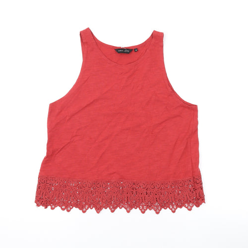 New Look Womens Red Cotton Basic Tank Size 10 Round Neck