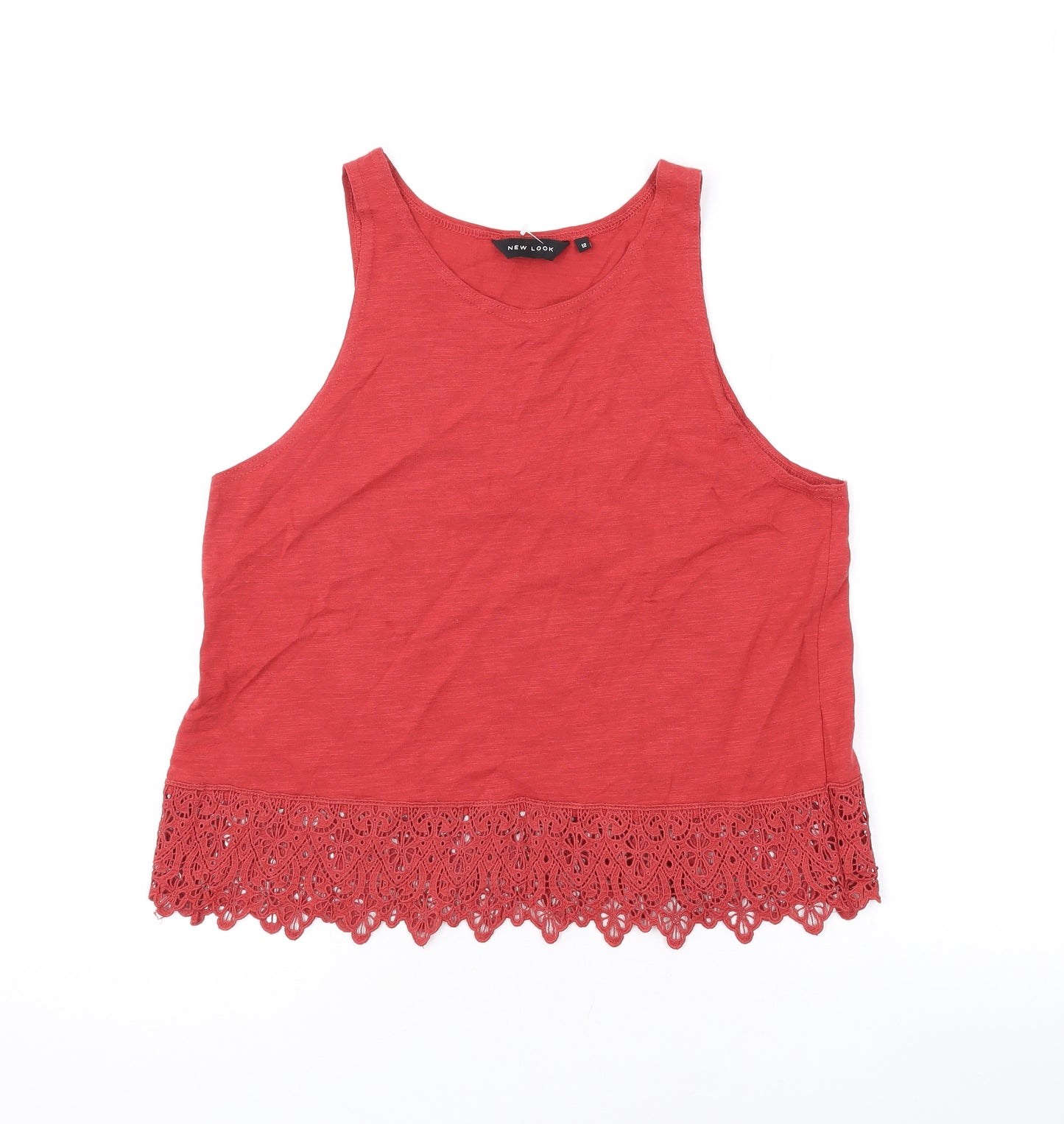 New Look Womens Red Cotton Basic Tank Size 10 Round Neck