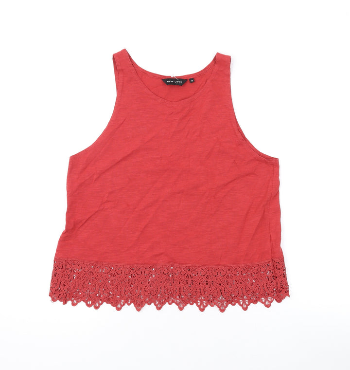 New Look Womens Red Cotton Basic Tank Size 10 Round Neck
