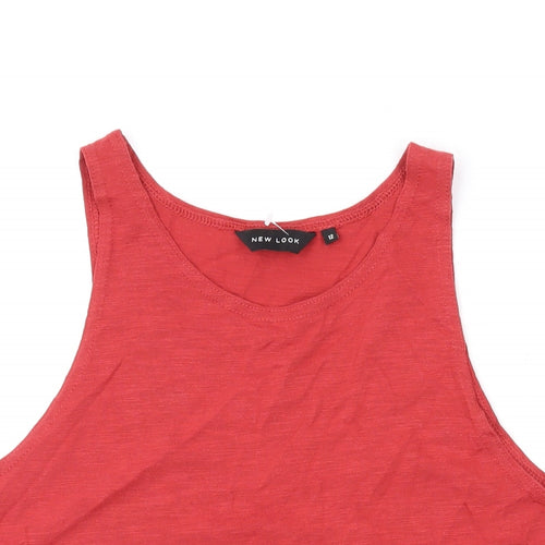 New Look Womens Red Cotton Basic Tank Size 10 Round Neck