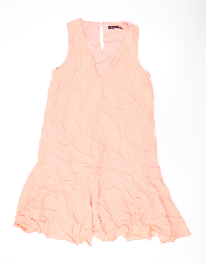 Marks and Spencer Womens Pink Viscose A-Line Size 12 V-Neck Button