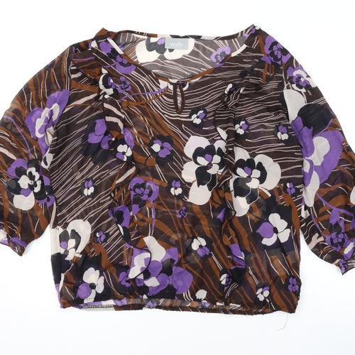Wallis Womens Brown Geometric Polyester Basic Blouse Size L Scoop Neck