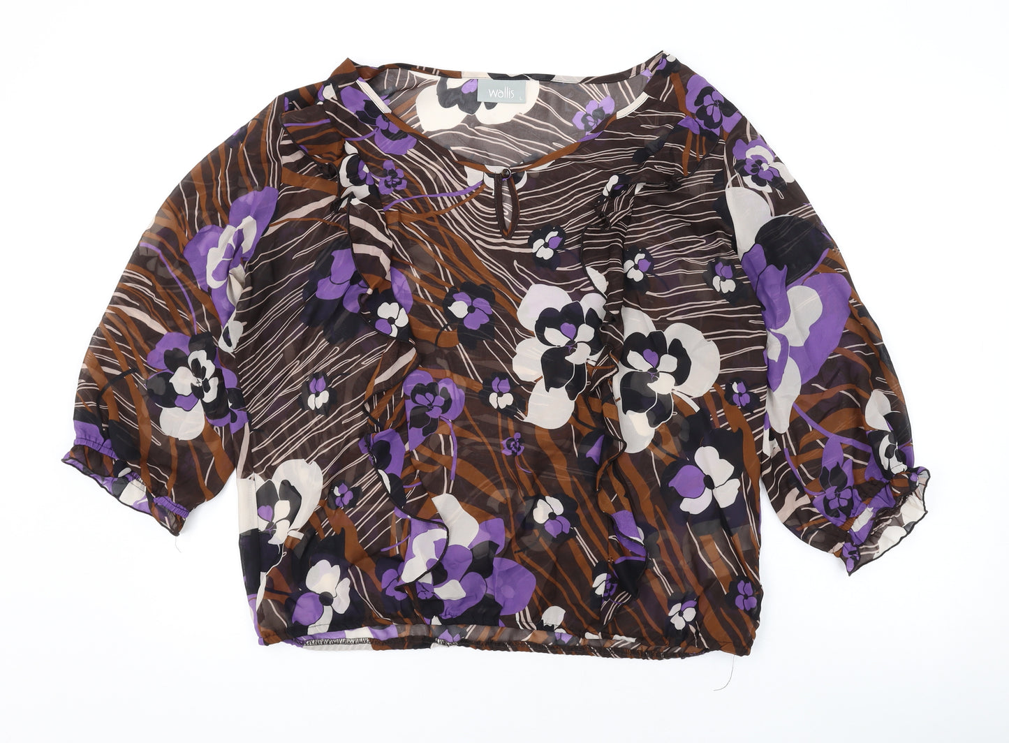 Wallis Womens Brown Geometric Polyester Basic Blouse Size L Scoop Neck