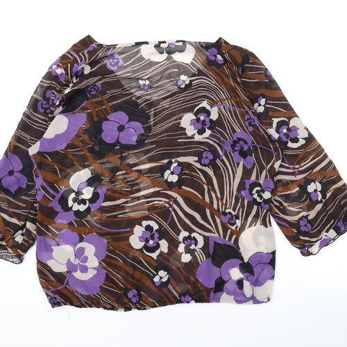 Wallis Womens Brown Geometric Polyester Basic Blouse Size L Scoop Neck
