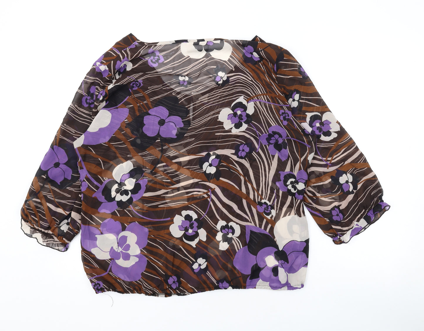 Wallis Womens Brown Geometric Polyester Basic Blouse Size L Scoop Neck