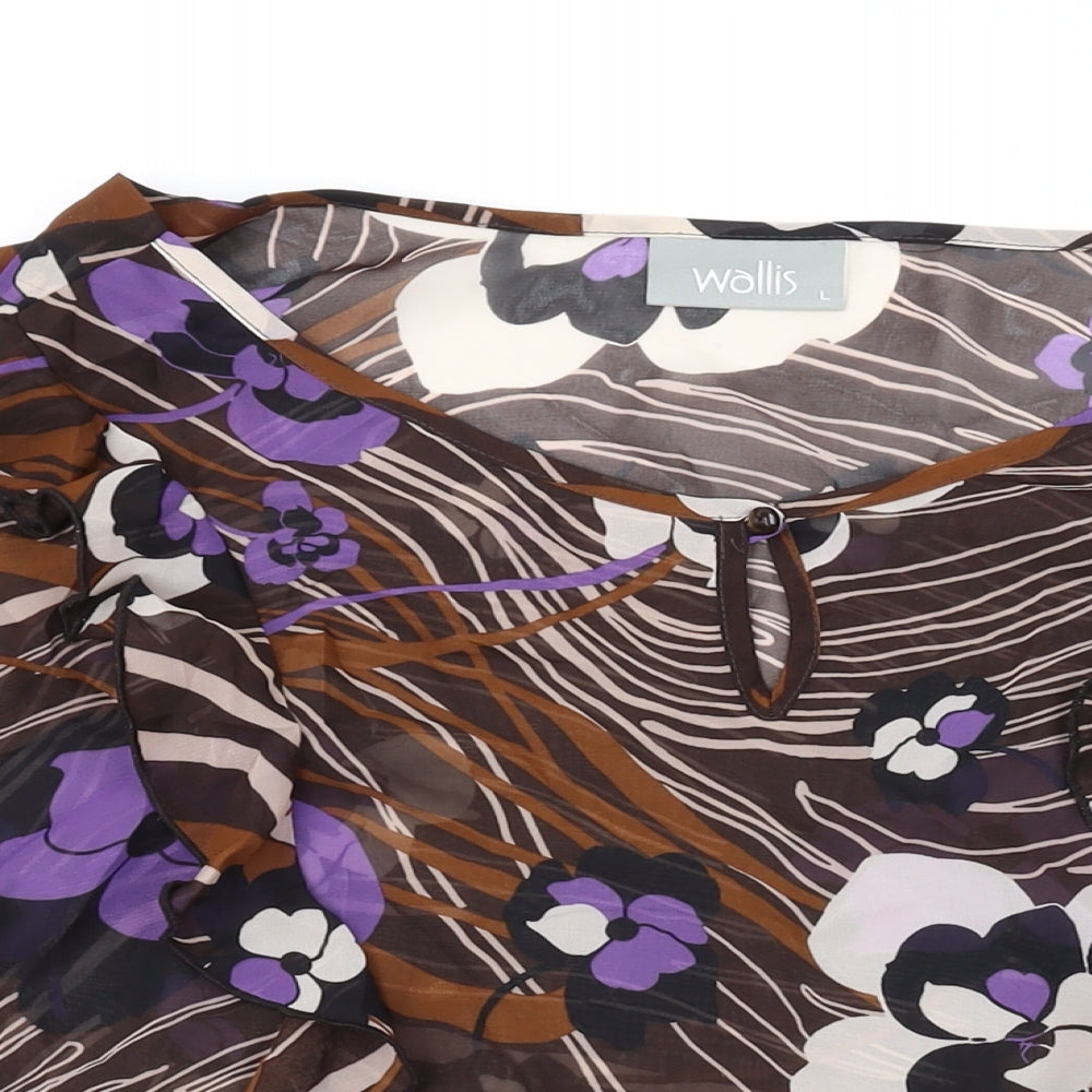 Wallis Womens Brown Geometric Polyester Basic Blouse Size L Scoop Neck