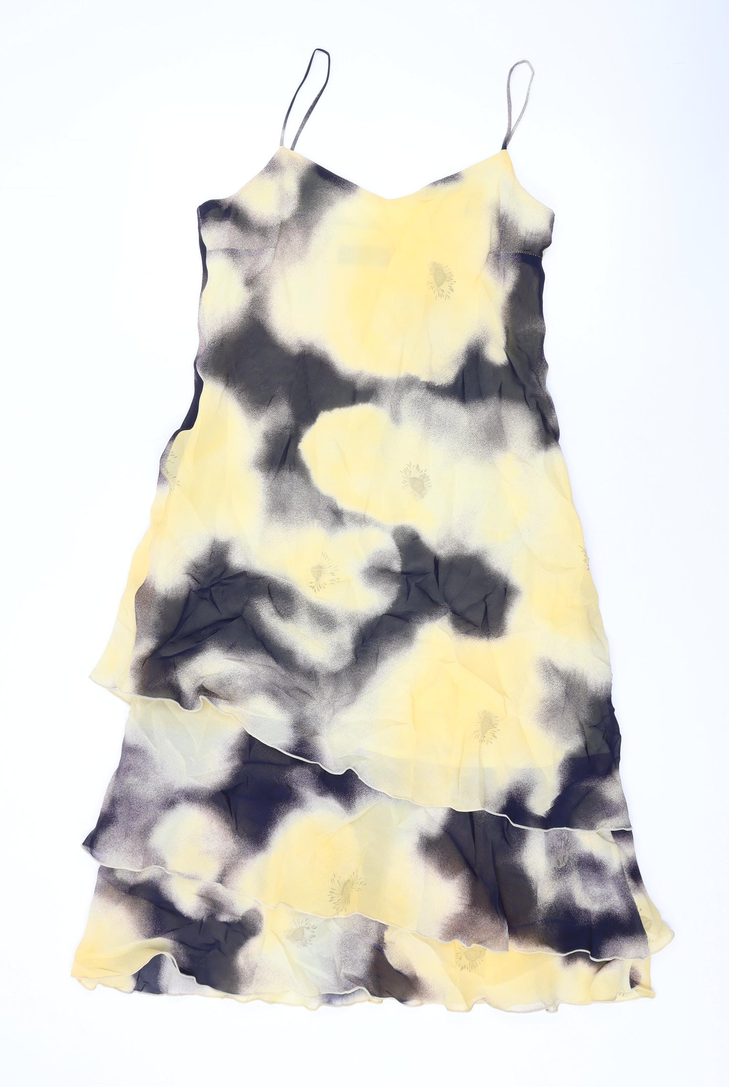 Collection Womens Yellow Geometric Viscose A-Line Size 10 V-Neck Pullover