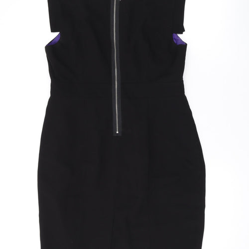 Debenhams Womens Black Polyester A-Line Size 14 Boat Neck Zip