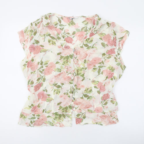 BHS Womens White Floral Viscose Basic Blouse Size 2 V-Neck