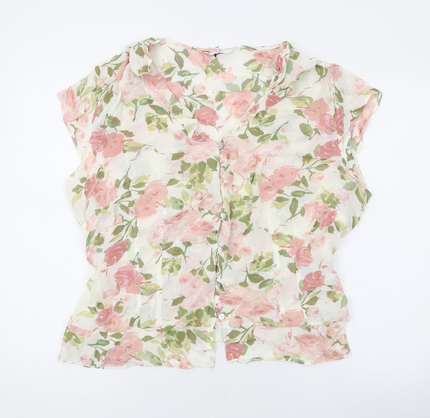 BHS Womens White Floral Viscose Basic Blouse Size 2 V-Neck