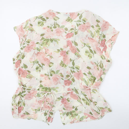 BHS Womens White Floral Viscose Basic Blouse Size 2 V-Neck