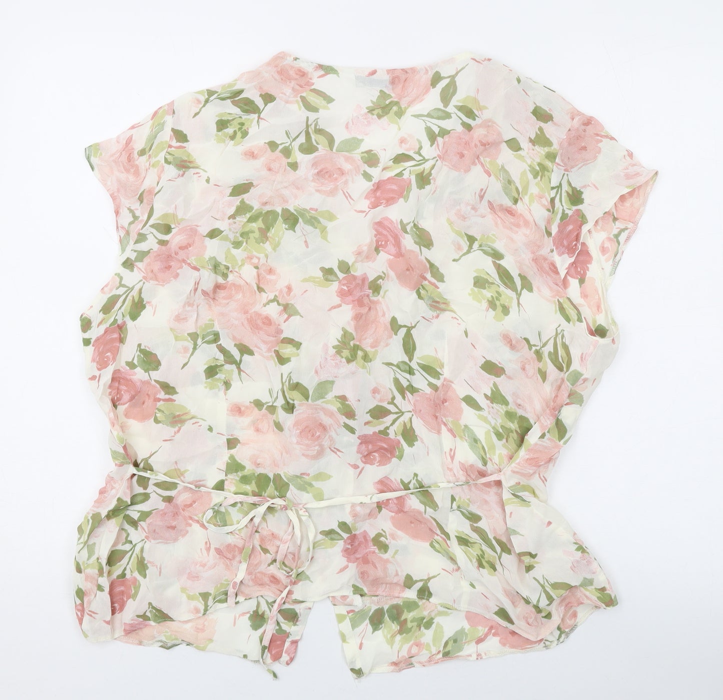 BHS Womens White Floral Viscose Basic Blouse Size 2 V-Neck