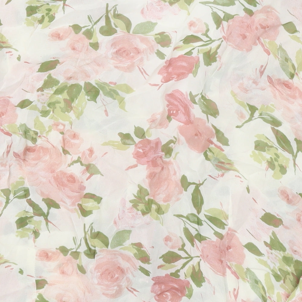 BHS Womens White Floral Viscose Basic Blouse Size 2 V-Neck