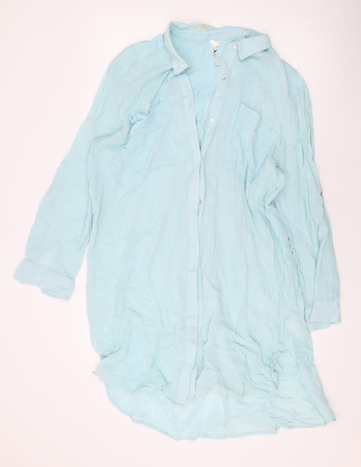 Seafolly Womens Blue Cotton Basic Button-Up Size L Collared