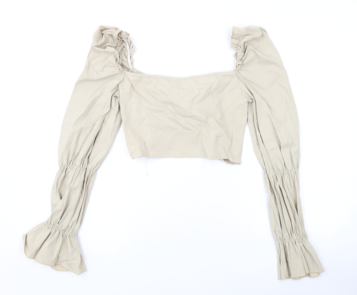 PRETTYLITTLETHING Womens Beige Polyester Cropped Blouse Size 12 V-Neck