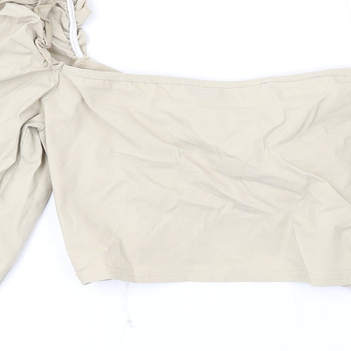 PRETTYLITTLETHING Womens Beige Polyester Cropped Blouse Size 12 V-Neck