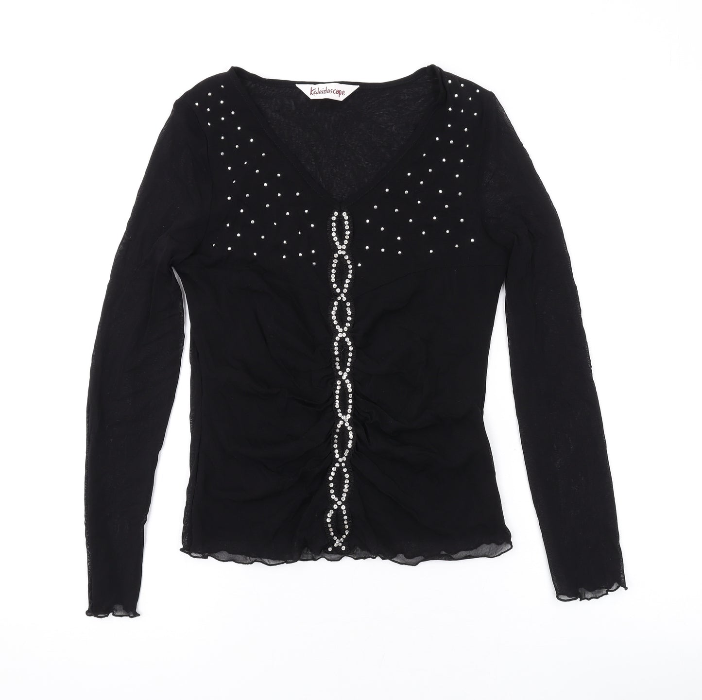 Kaleidoscope Womens Black Geometric Polyamide Basic Blouse Size 14 V-Neck