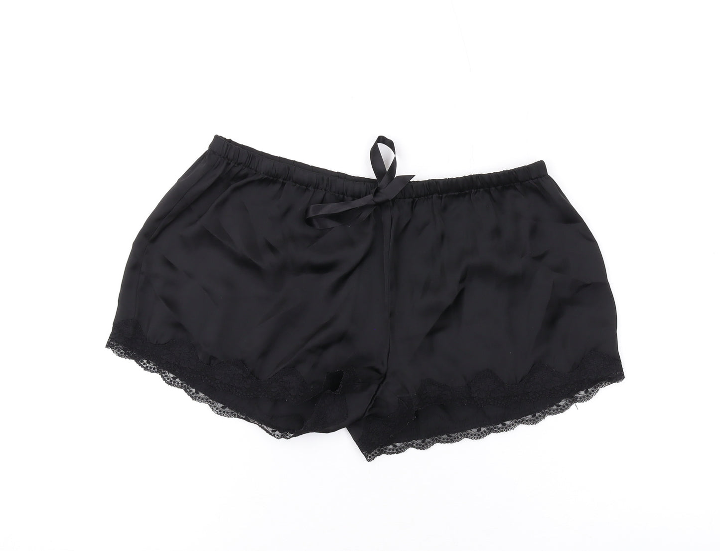 H&M Womens Black Solid Polyester Babydoll Sleep Shorts Size S Drawstring