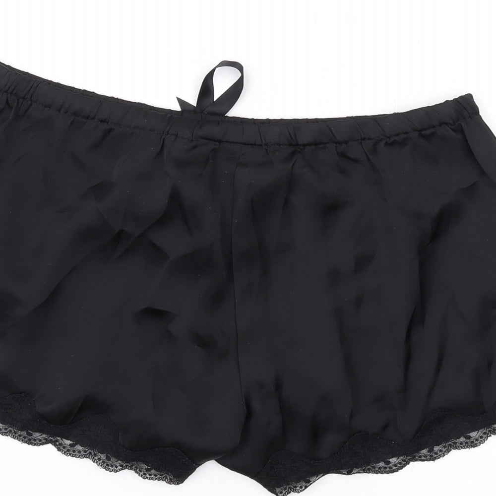 H&M Womens Black Solid Polyester Babydoll Sleep Shorts Size S Drawstring