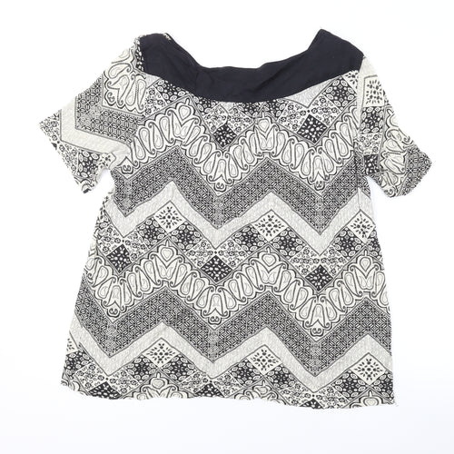 NEXT Womens Ivory Geometric Cotton Basic Blouse Size 16 Boat Neck