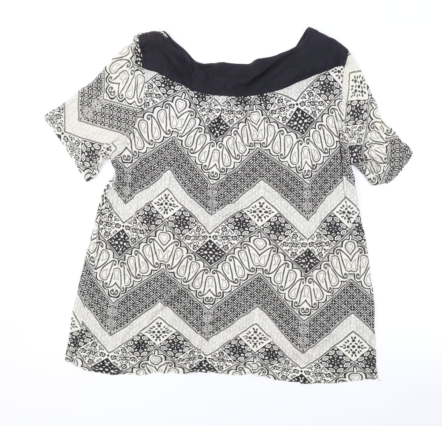 NEXT Womens Ivory Geometric Cotton Basic Blouse Size 16 Boat Neck