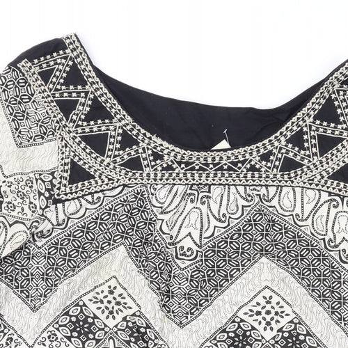 NEXT Womens Ivory Geometric Cotton Basic Blouse Size 16 Boat Neck