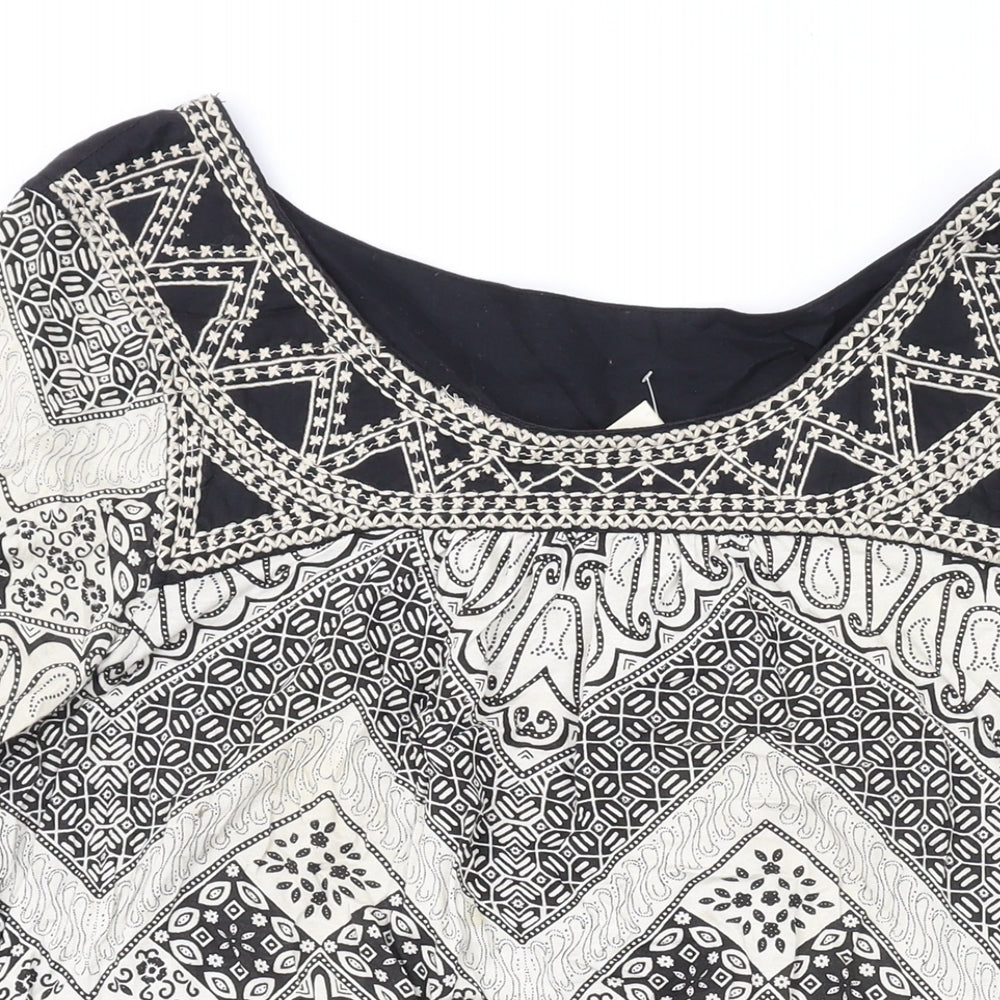 NEXT Womens Ivory Geometric Cotton Basic Blouse Size 16 Boat Neck