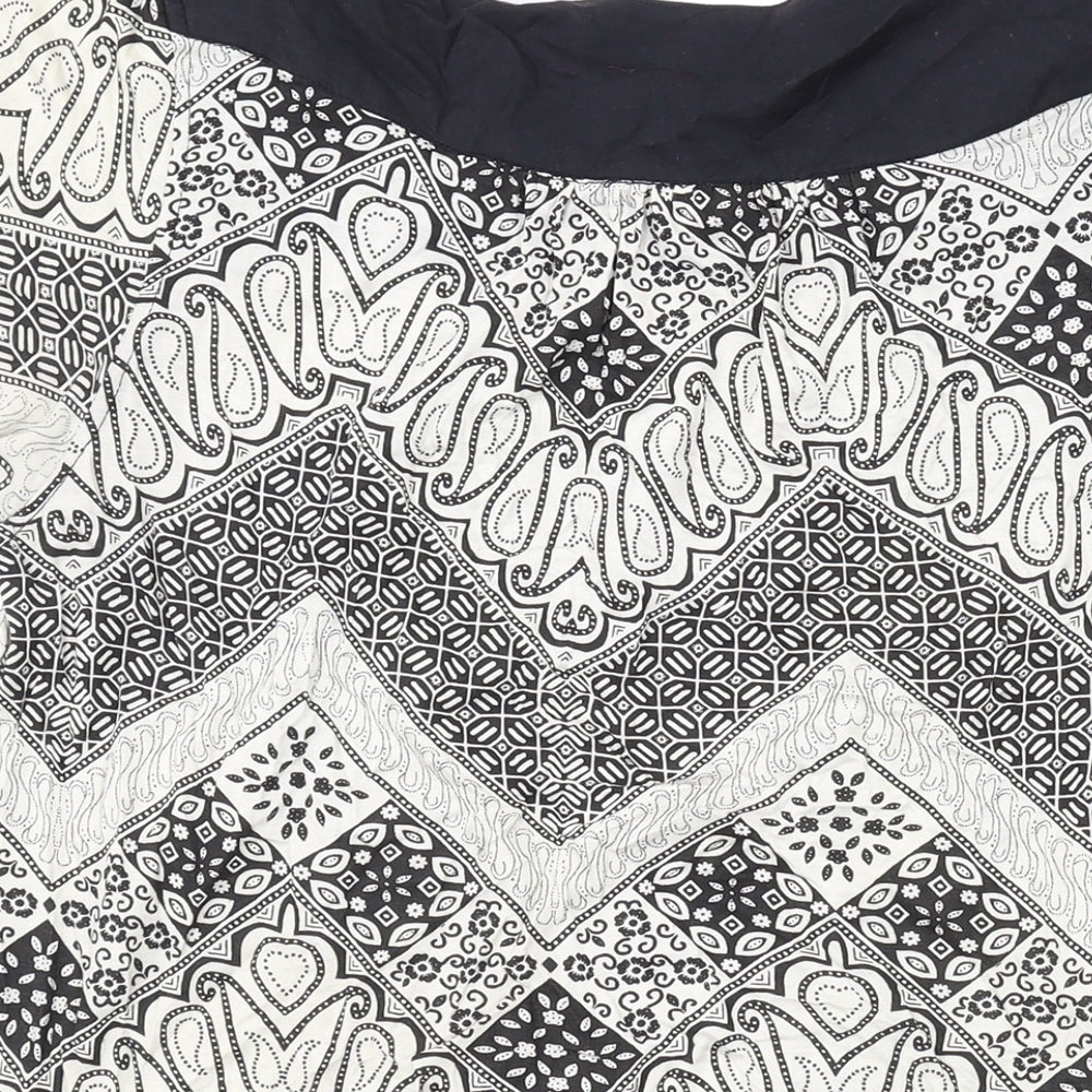 NEXT Womens Ivory Geometric Cotton Basic Blouse Size 16 Boat Neck