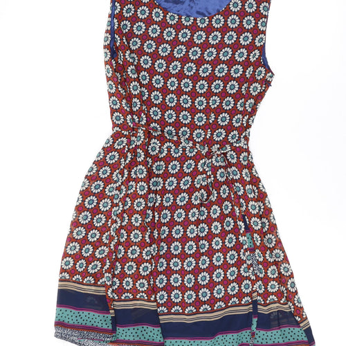 Tenki Womens Multicoloured Geometric Polyester A-Line Size 8 Round Neck Zip
