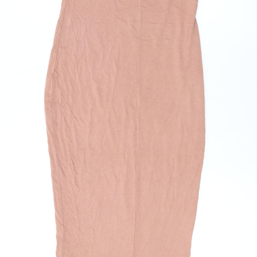 Boohoo Womens Pink Viscose Bodycon Size 8 Scoop Neck Pullover
