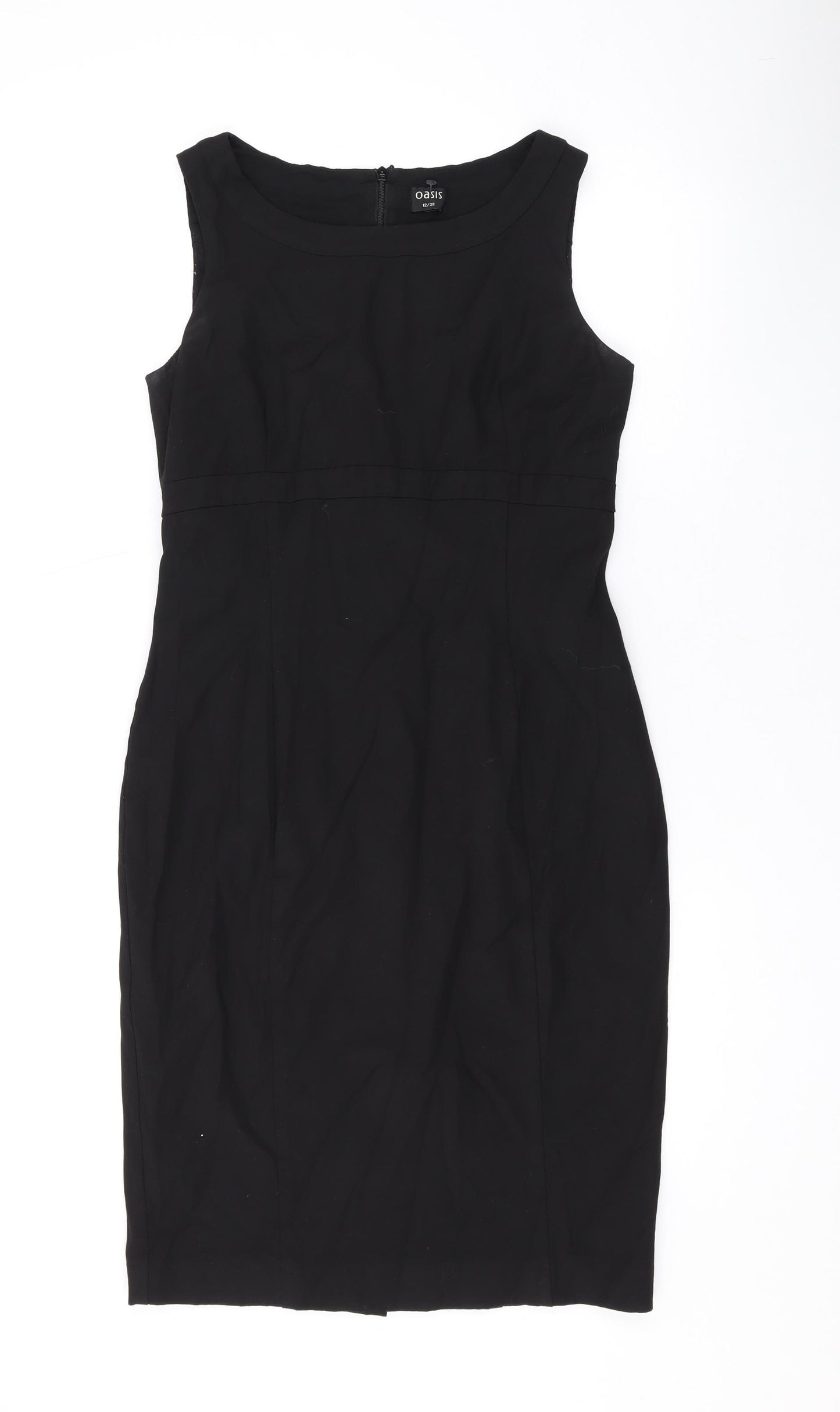 Oasis Womens Black Polyester Pencil Dress Size 12 Round Neck Zip