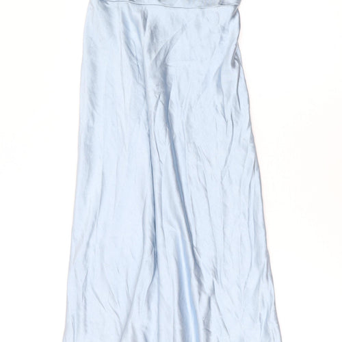 Six Stories Womens Blue Polyester Maxi Size 8 Cowl Neck Zip