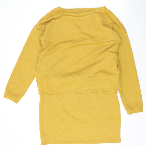VERO MODA Womens Yellow Polyester Jumper Dress Size L Round Neck Pullover