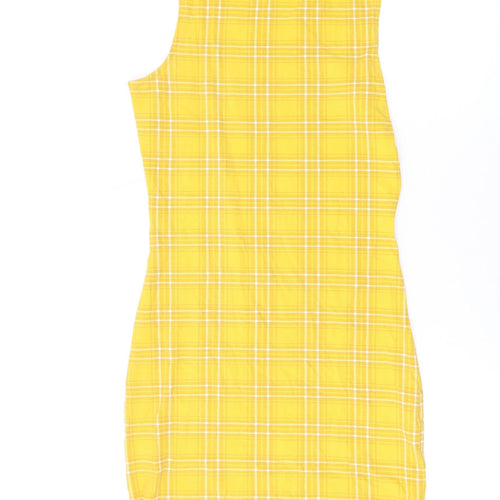 New Look Girls Yellow Plaid Cotton Pencil Dress Size 14-15 Years Mock Neck Pullover