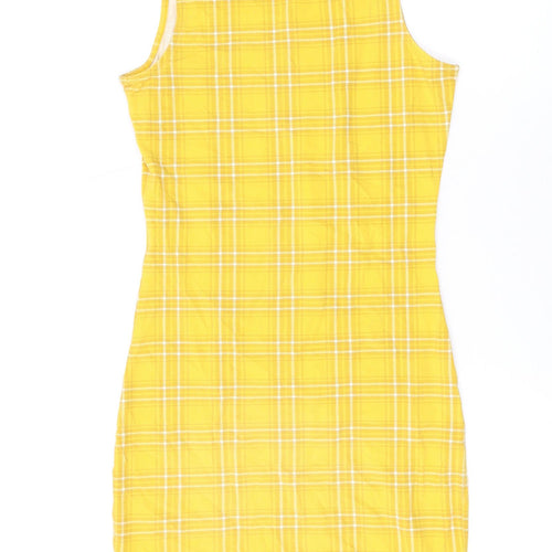 New Look Girls Yellow Plaid Cotton Pencil Dress Size 14-15 Years Mock Neck Pullover