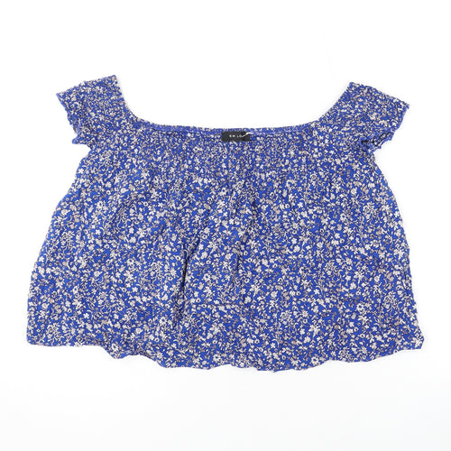 New Look Womens Blue Floral Viscose Basic Blouse Size 14 Off the Shoulder