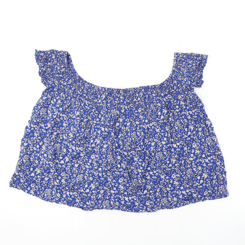 New Look Womens Blue Floral Viscose Basic Blouse Size 14 Off the Shoulder