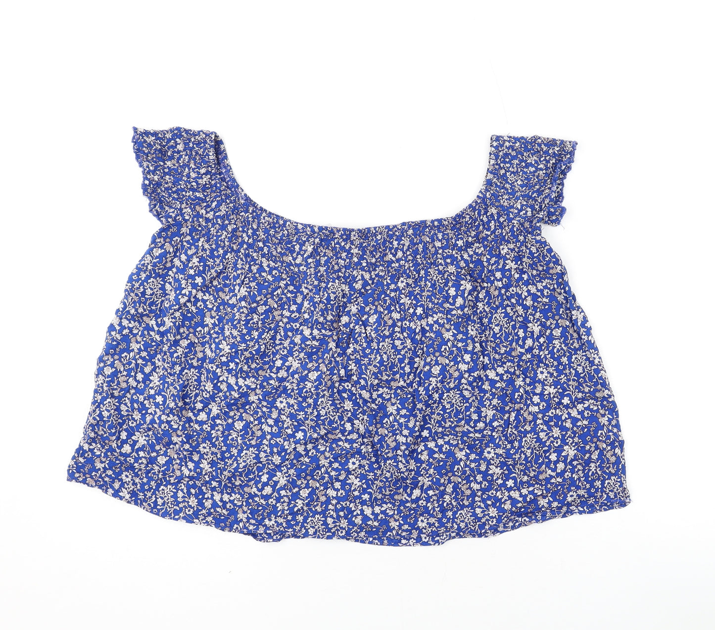 New Look Womens Blue Floral Viscose Basic Blouse Size 14 Off the Shoulder