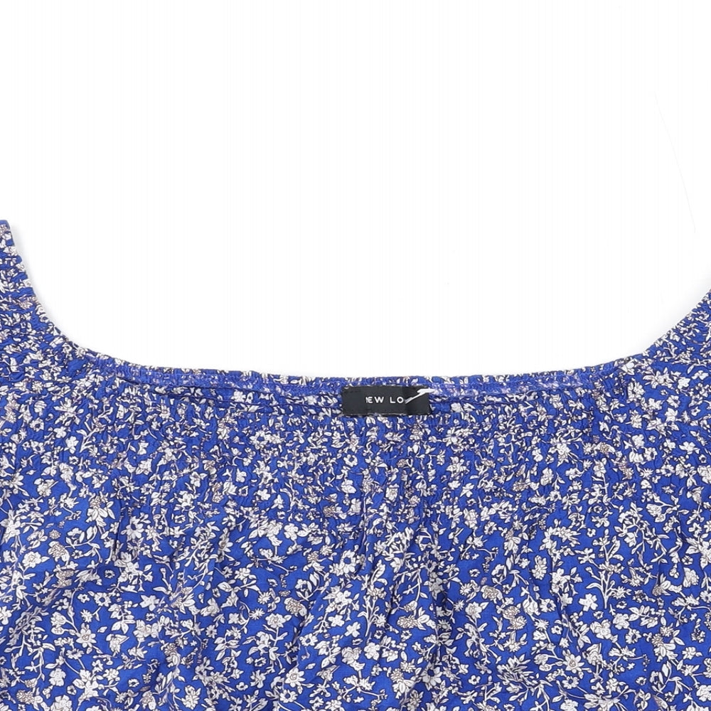 New Look Womens Blue Floral Viscose Basic Blouse Size 14 Off the Shoulder