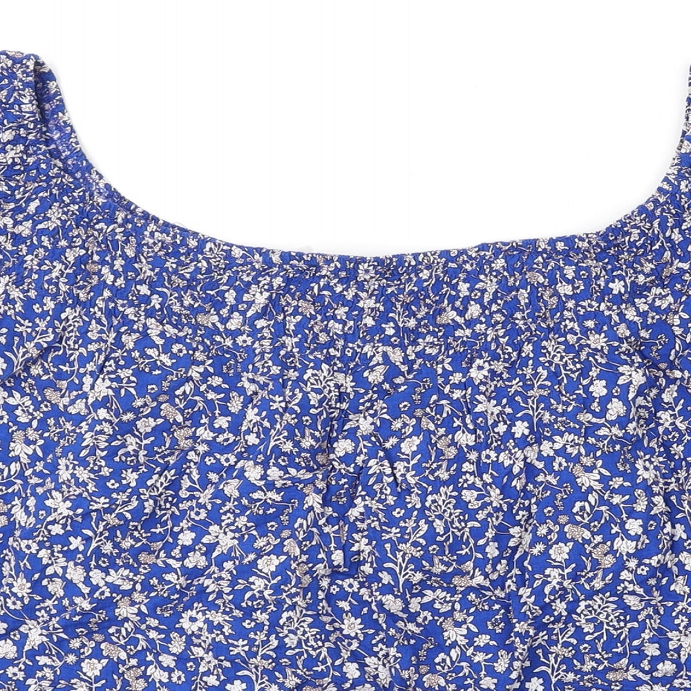 New Look Womens Blue Floral Viscose Basic Blouse Size 14 Off the Shoulder