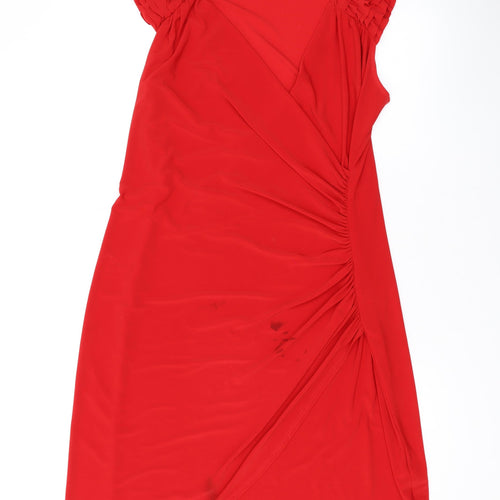 Frank Lyman Womens Red Viscose A-Line Size 16 V-Neck Pullover