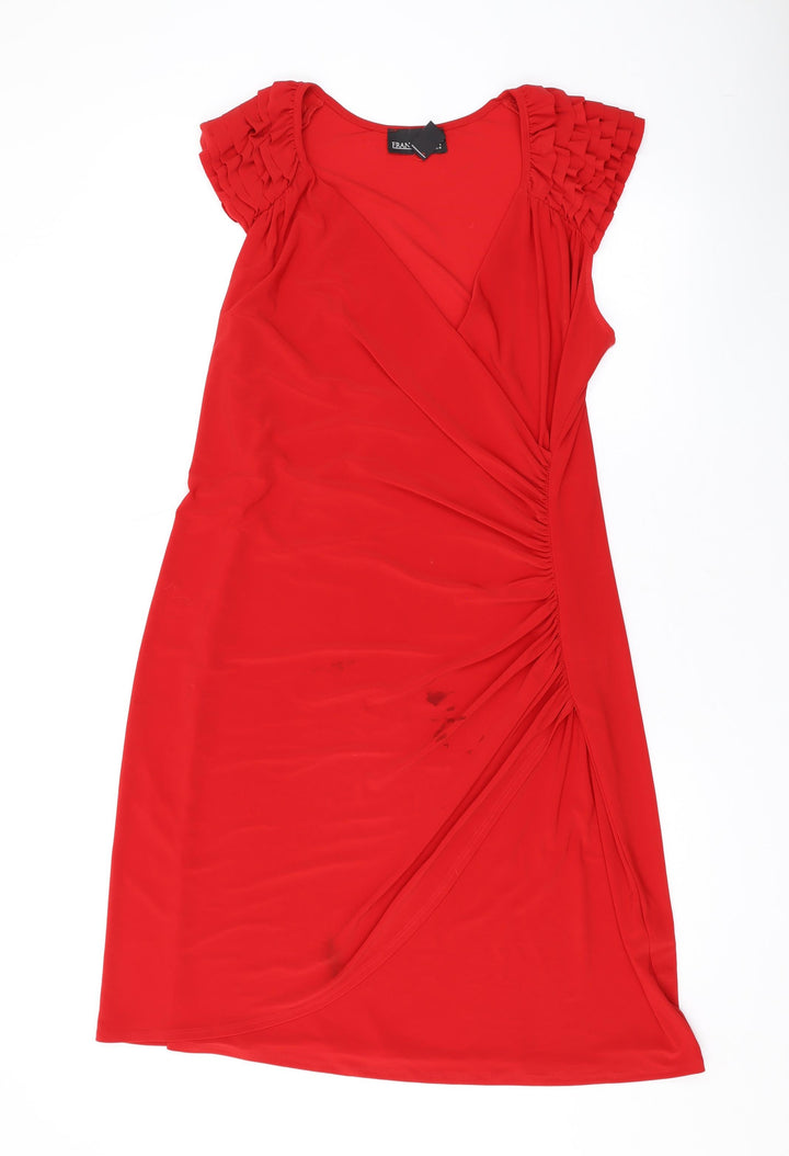 Frank Lyman Womens Red Viscose A-Line Size 16 V-Neck Pullover
