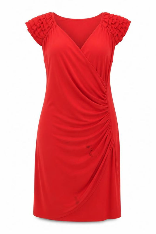 Front view of Frank Lyman women’s red viscose a-line, size UK 16, v-neck pullover