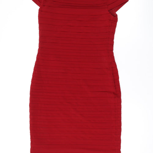 Monsoon Womens Red Polyester Bodycon Size 12 Square Neck Zip