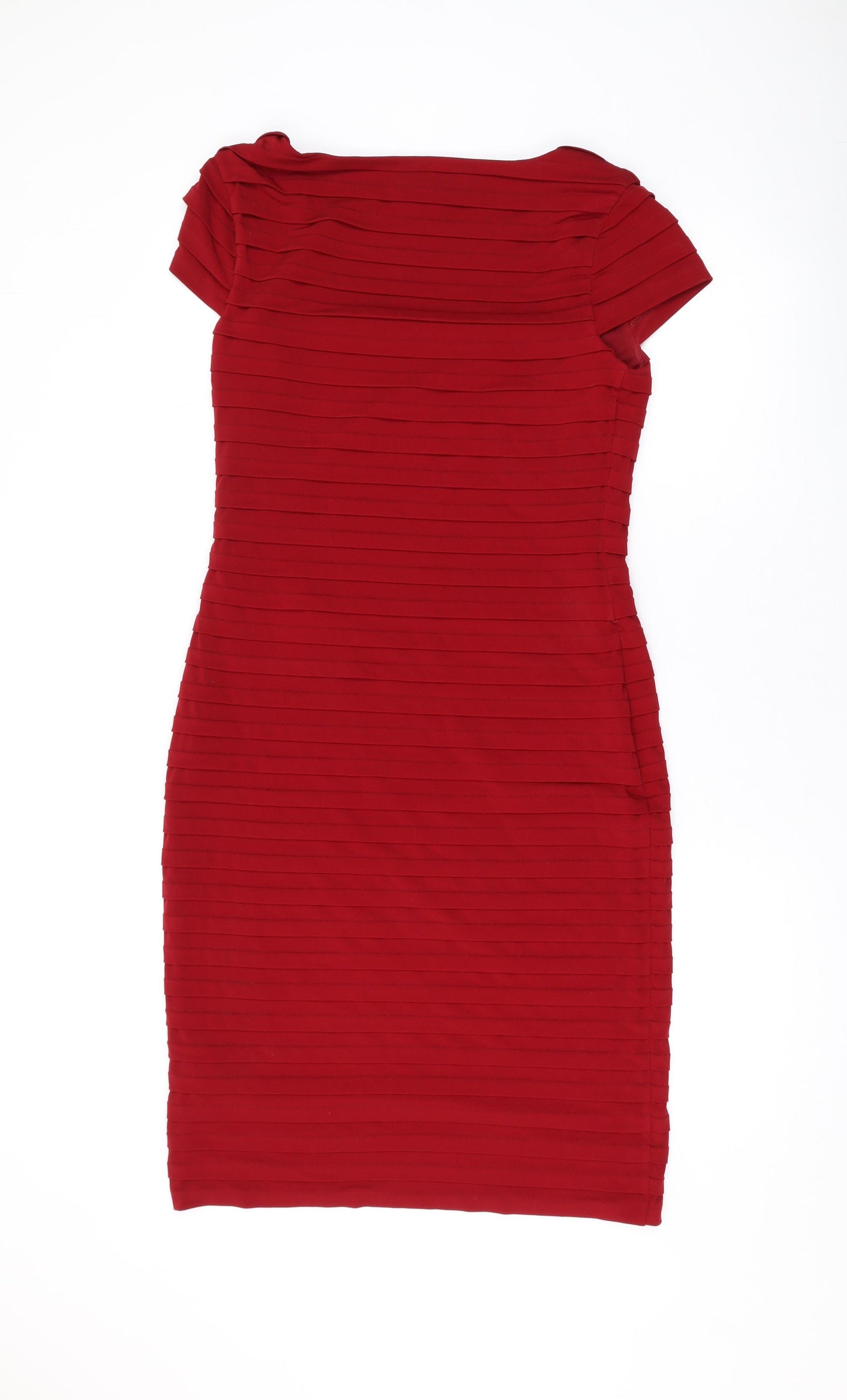 Monsoon Womens Red Polyester Bodycon Size 12 Square Neck Zip