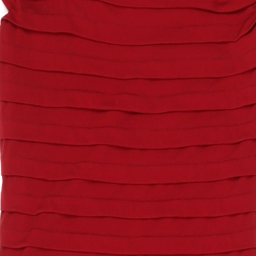 Monsoon Womens Red Polyester Bodycon Size 12 Square Neck Zip