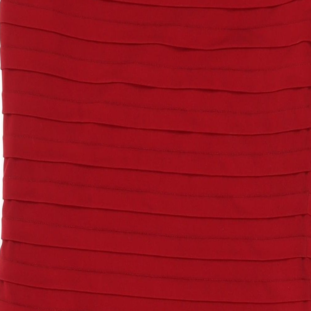 Monsoon Womens Red Polyester Bodycon Size 12 Square Neck Zip